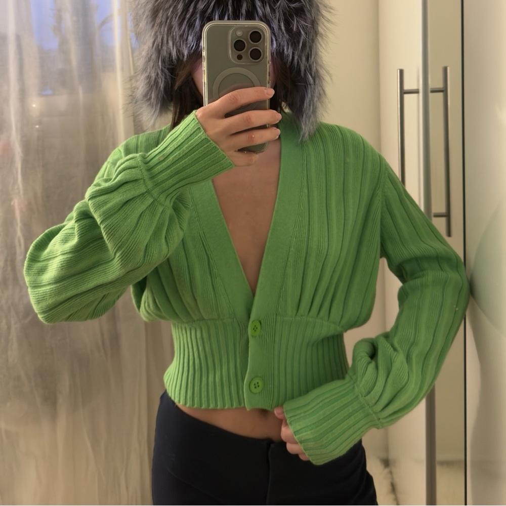 Aritzia Wilfred Plunge Front Cardigan Merino Wool Blend Size XXS green
